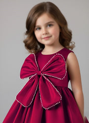 Elegant  Satin Bow Dress for Girls Trendy Collection