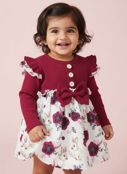 Girl Bunny & Floral Ruffled Dress