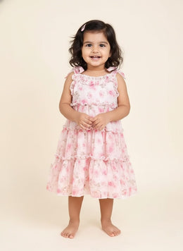 Pink Floral Tiered Dress for Baby Girls