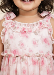 Pink Floral Tiered Dress for Baby Girls