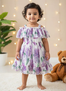 Girl Lavender Floral Ruffle Dress