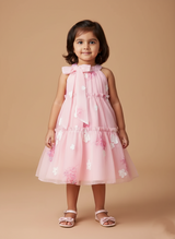Sweet Pink Floral Halter Dress for Girls