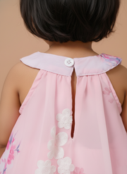 Sweet Pink Floral Halter Dress for Girls