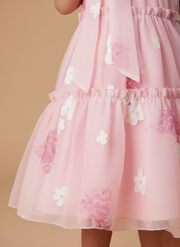 Sweet Pink Floral Halter Dress for Girls