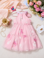 Sweet Pink Floral Halter Dress for Girls trendy Collection