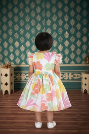 Floral Printed Ruffle Sleeve Frock for Baby Girls