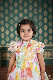 Floral Printed Ruffle Sleeve Frock for Baby Girls