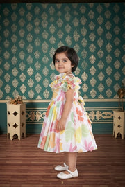 Floral Printed Ruffle Sleeve Frock for Baby Girls