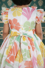 Floral Printed Ruffle Sleeve Frock for Baby Girls