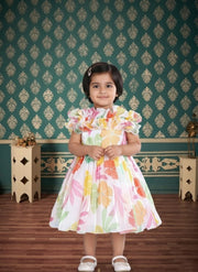 Floral Printed Ruffle Sleeve Frock for Baby Girls