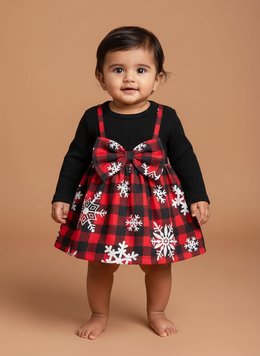 Baby Holiday Plaid Snowflake Dress