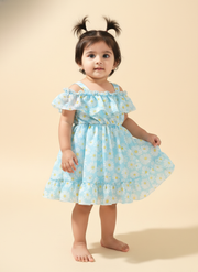 Trendy Daisy Off-Shoulder Dress for Baby Girls
