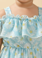 Trendy Daisy Off-Shoulder Dress for Baby Girls