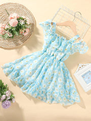 Trendy Daisy Off-Shoulder Dress for Baby Girls