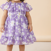 Girls Purple Daisy Ruffle Dress