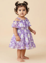 Girls Purple Daisy Ruffle Dress