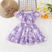 Girls Purple Daisy Ruffle Dress Trendy Collection