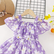 Girls Purple Daisy Ruffle Dress Trendy Collection