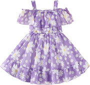 Girls Purple Daisy Ruffle Dress Trendy Collection